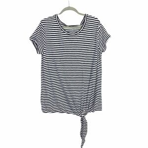 Caslon Stripe Short Sleeve Top Knot Detail On Bottom Scoop Neck White/Black Sz L